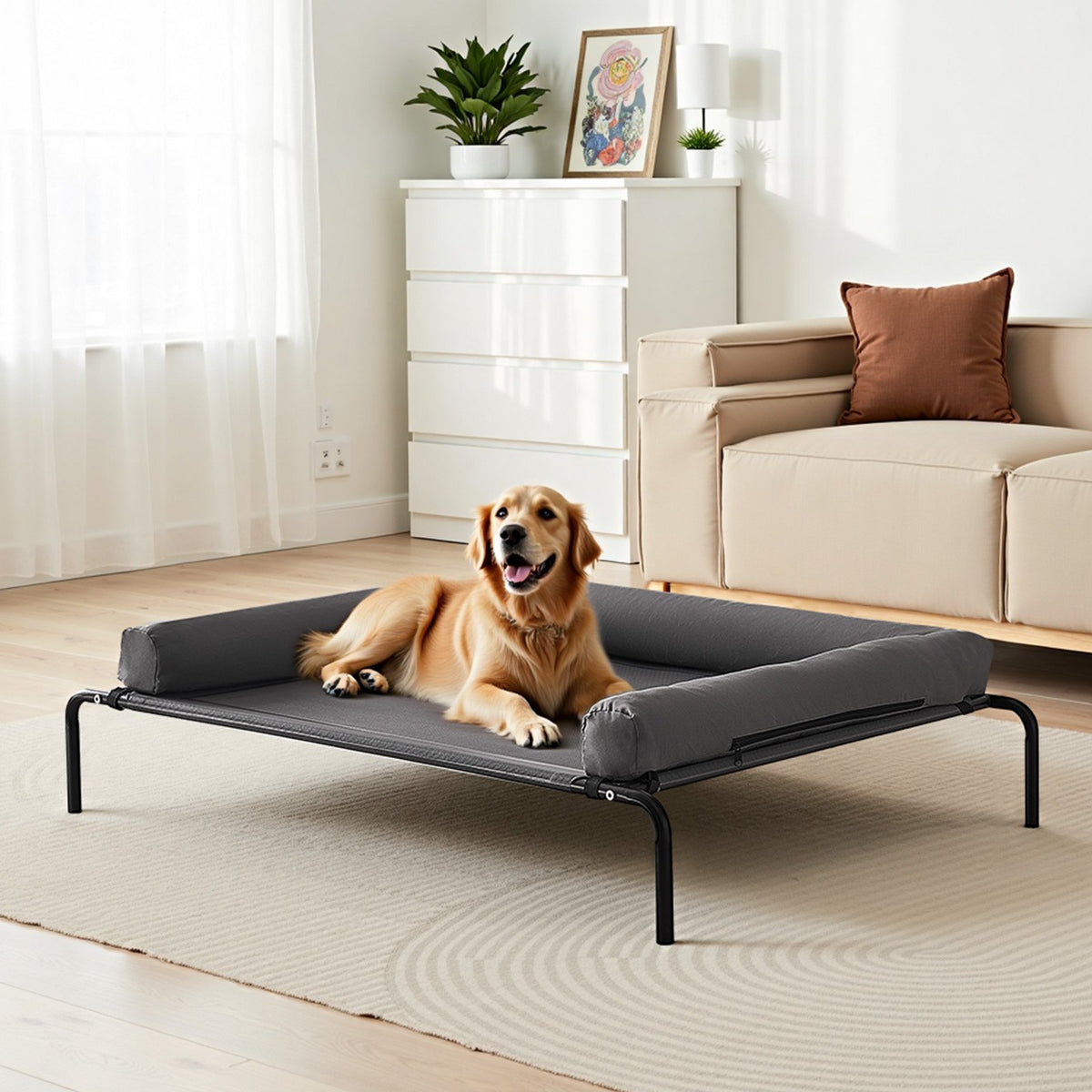 Elevated Dog Bed for Large Dogs with Comfortable Pillow – Black