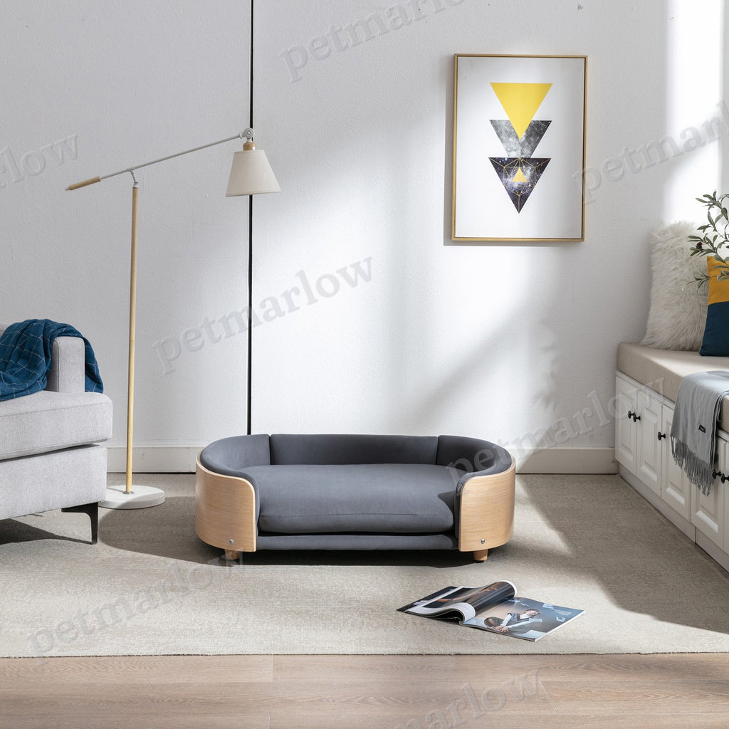 Elevated Dog Bed Sofa with Solid Wood Legs and Velvet Cushion