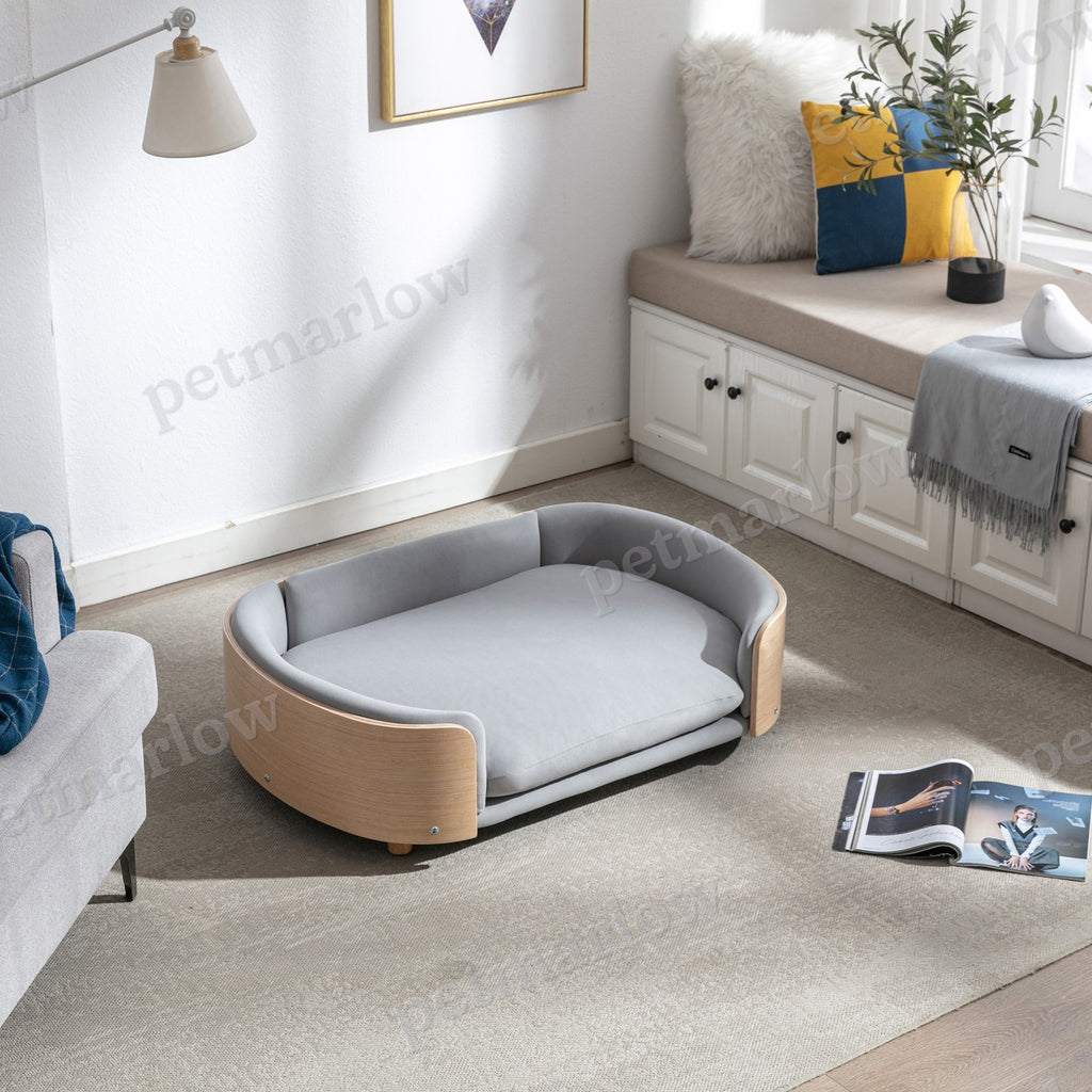 Elevated Dog Bed Sofa with Solid Wood Legs and Velvet Cushion – view 2