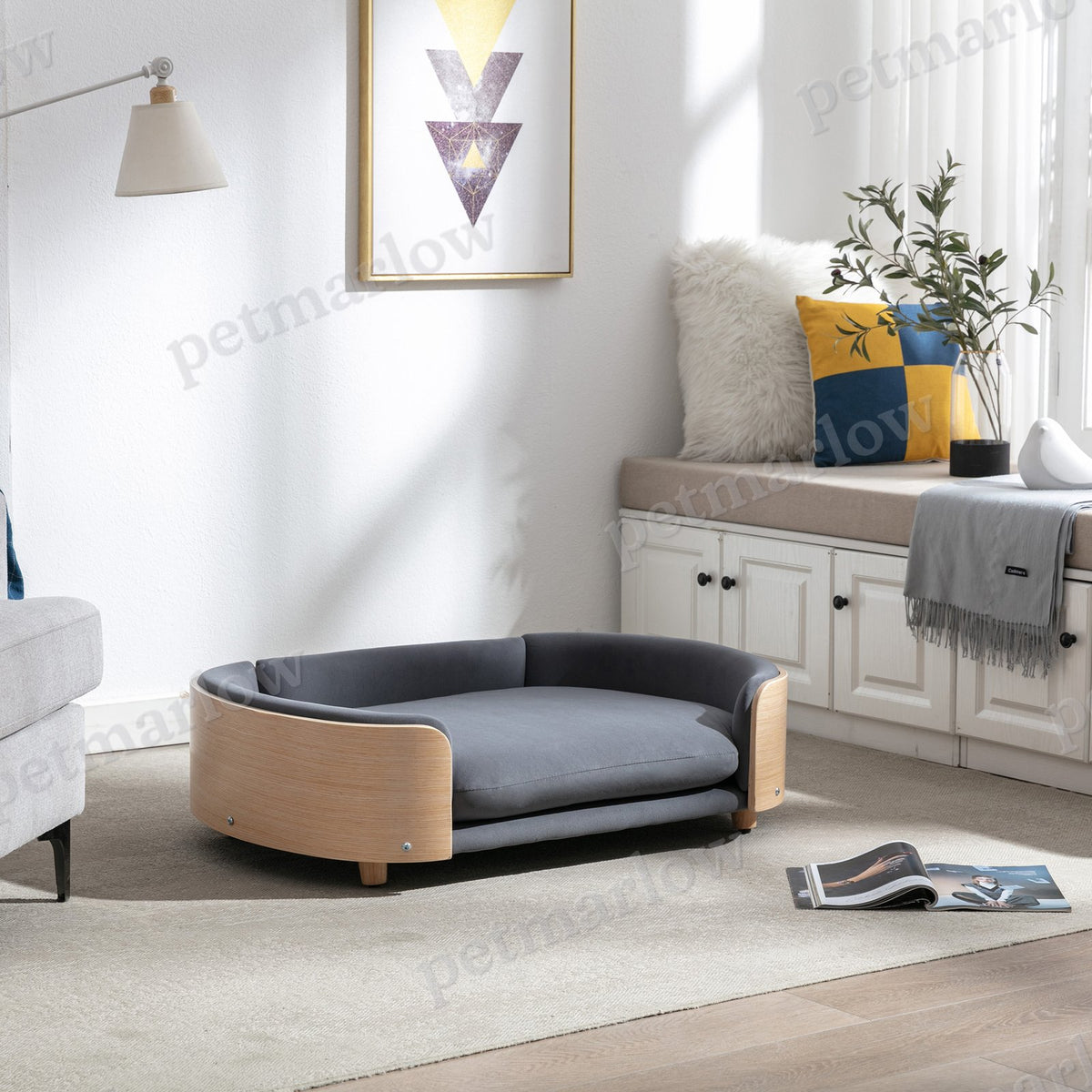 Elevated Dog Bed Sofa with Solid Wood Legs and Velvet Cushion – view 2
