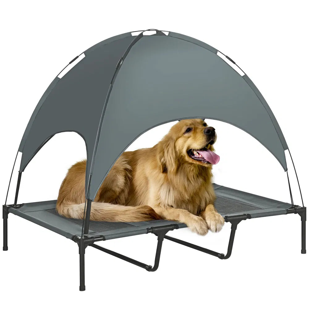 Elevated Dog Bed with Canopy for XL Dogs – Grey