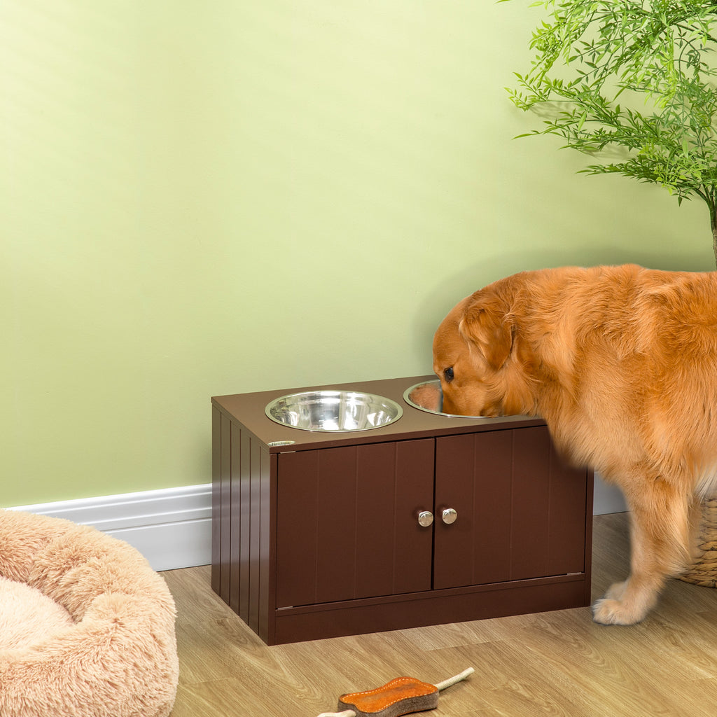 Elevated Dog Bowl Stand with Storage Cabinet