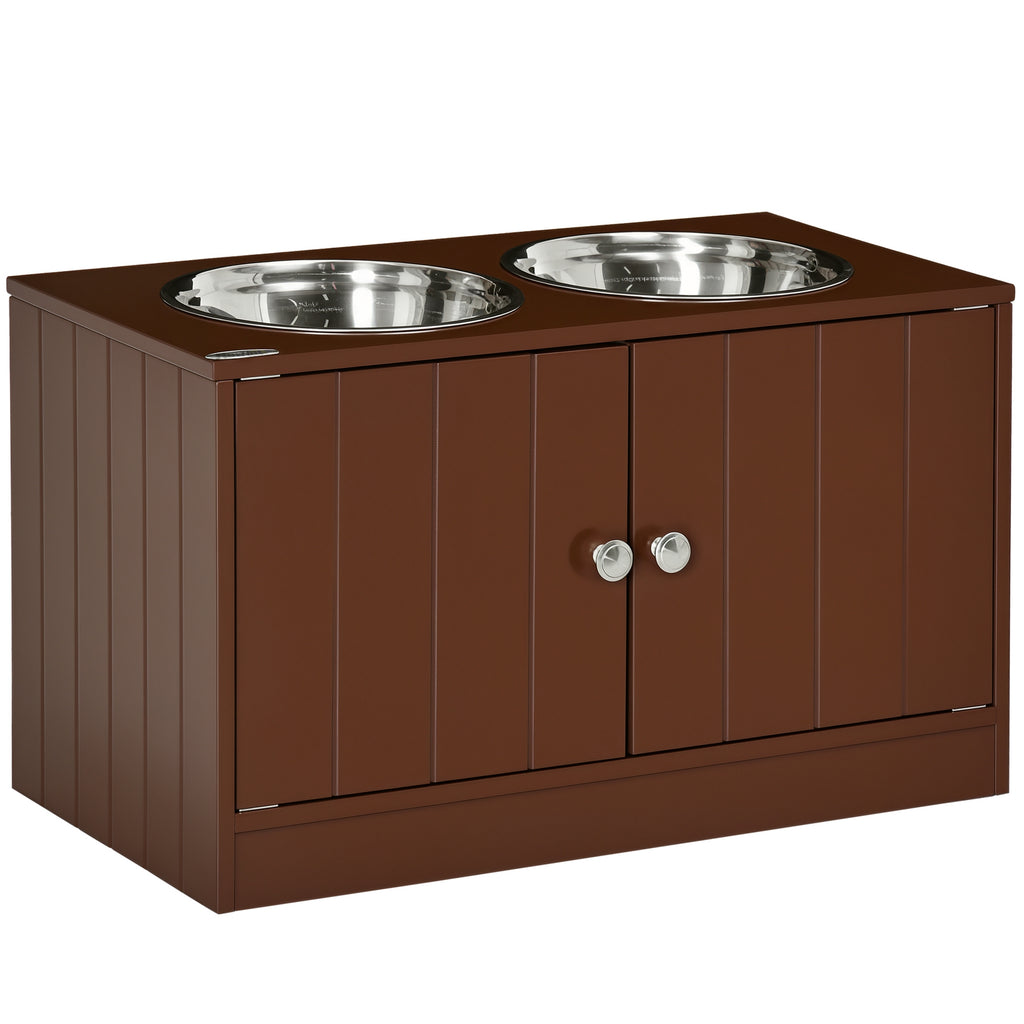 Elevated Dog Bowl Stand with Storage Cabinet – Brown / 705x380x155 mm