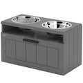 Elevated Dog Bowls with Storage and Slow Feeder Mat – Gray / 700x380x210 mm