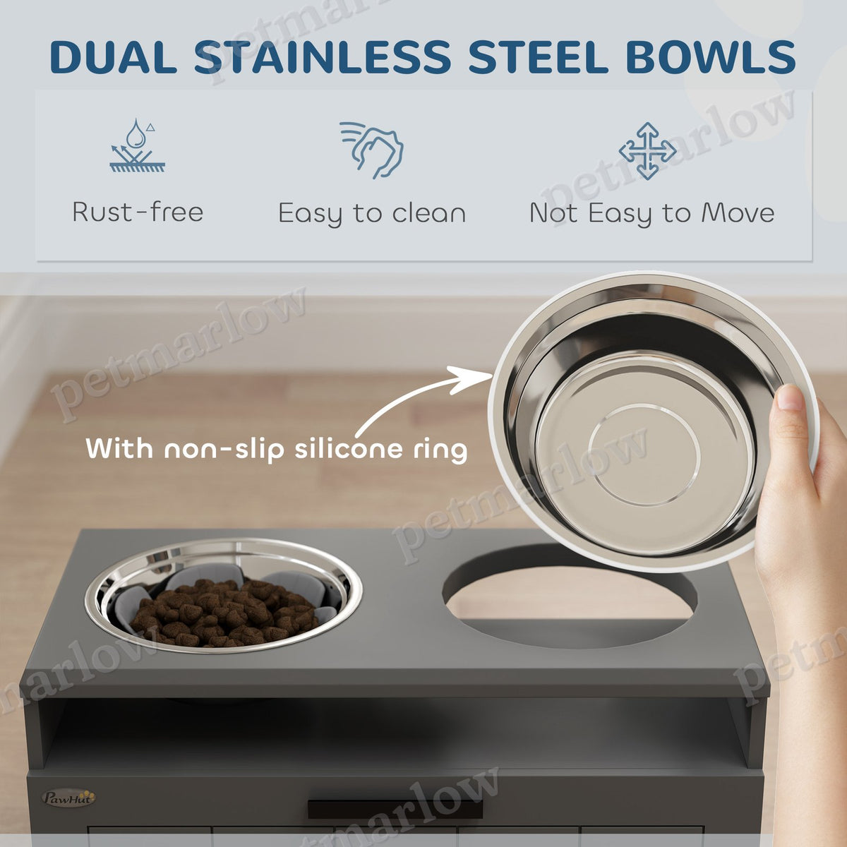 Elevated Dog Bowls with Storage and Slow Feeder Mat – view 5