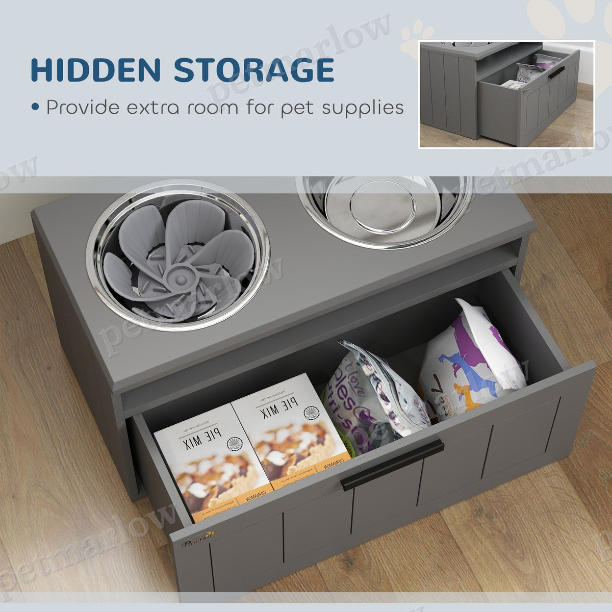 Elevated Dog Bowls with Storage and Slow Feeder Mat – view 6