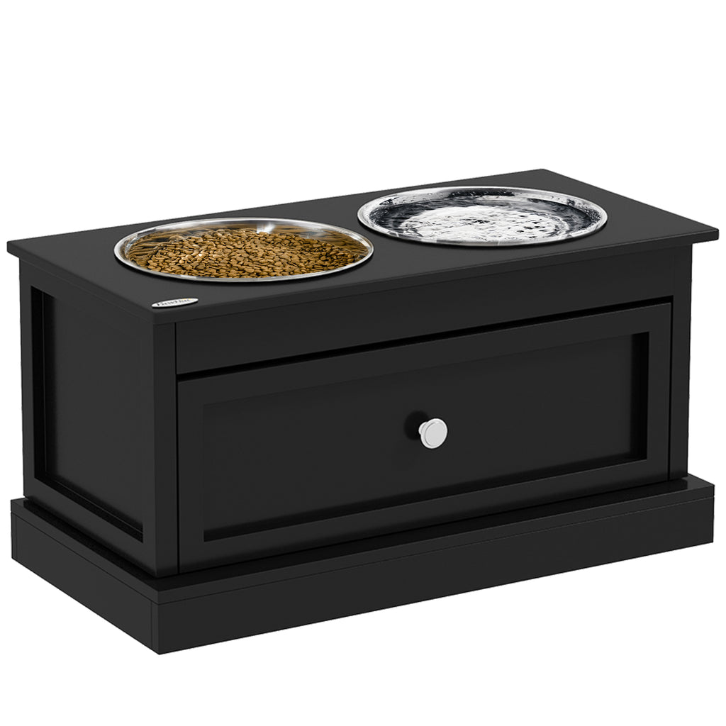 Elevated Dog Bowls with Storage Drawer for Large Dogs – Black / 700x380x220 mm