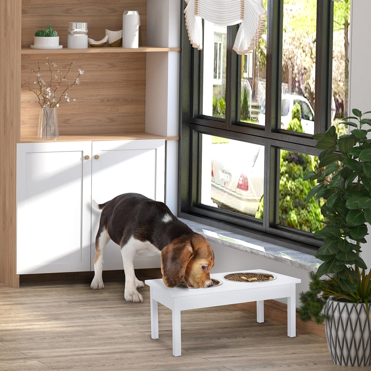 Elevated Dog Feeding Station with Stainless Steel Bowls