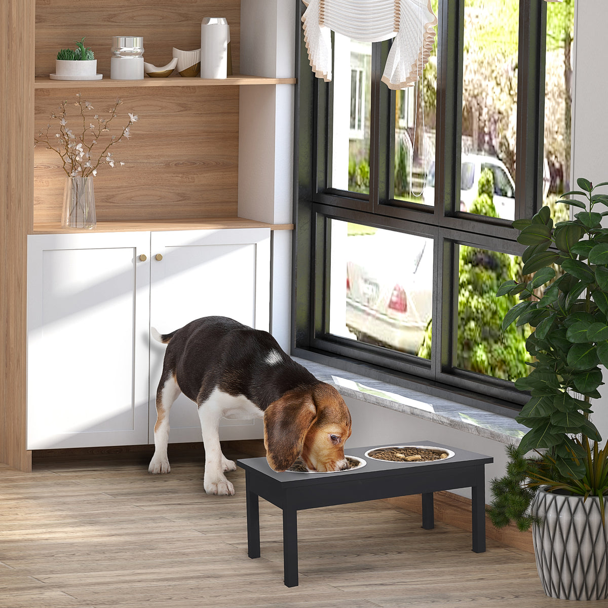 Elevated Dog Feeding Station with Stainless Steel Bowls
