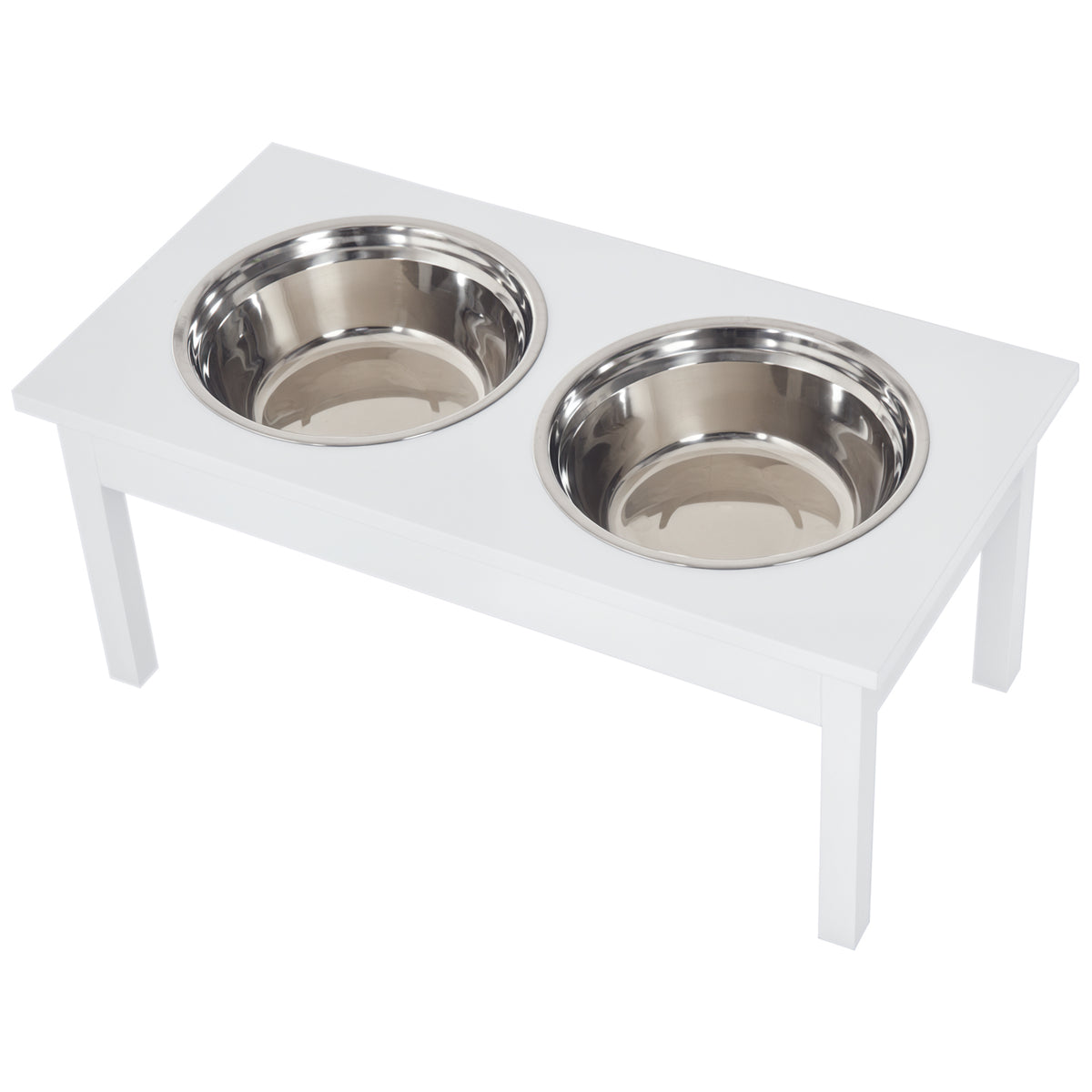 Elevated Dog Feeding Station with Stainless Steel Bowls – White / 655x365x165 mm