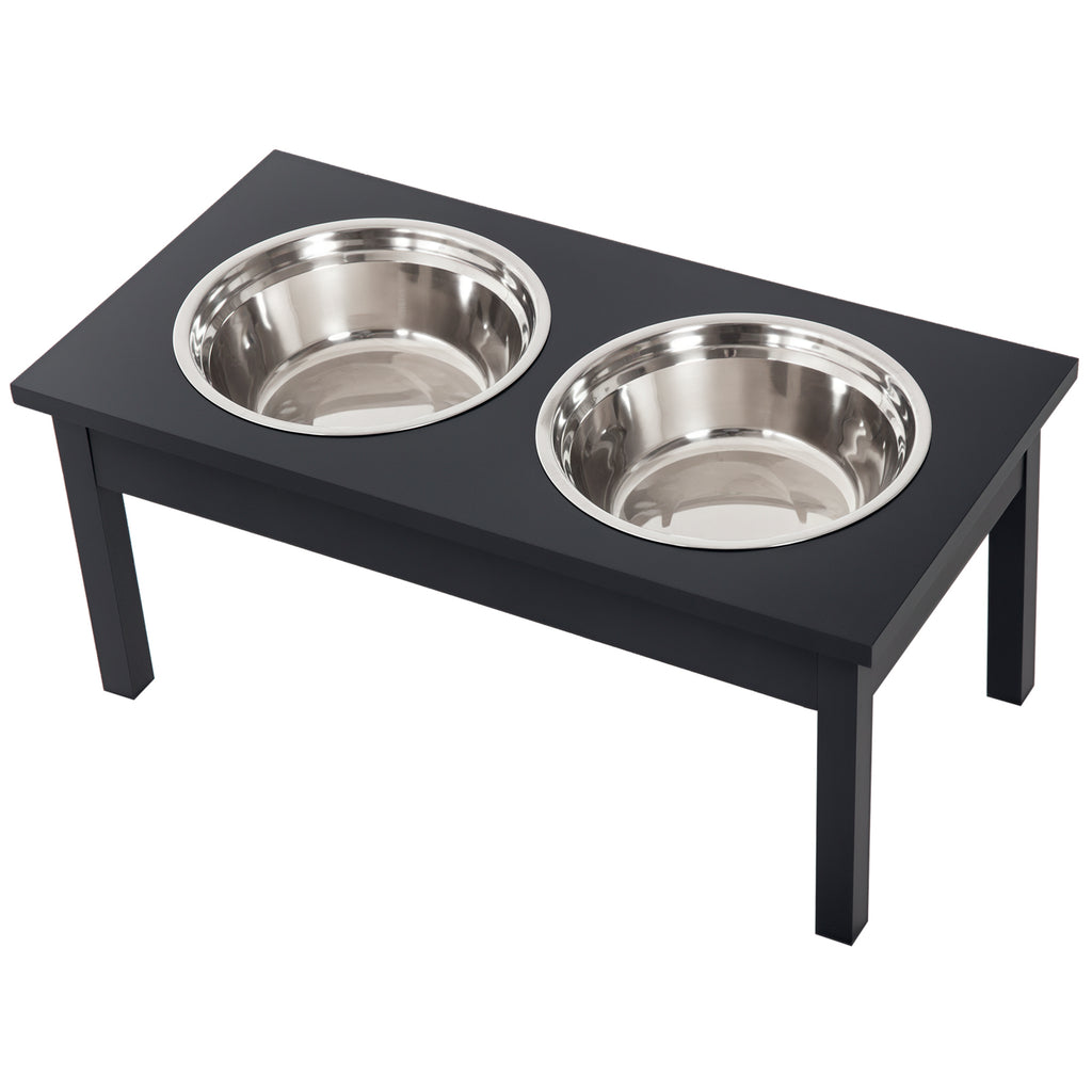 Elevated Dog Feeding Station with Stainless Steel Bowls – Black / 650x370x140 mm