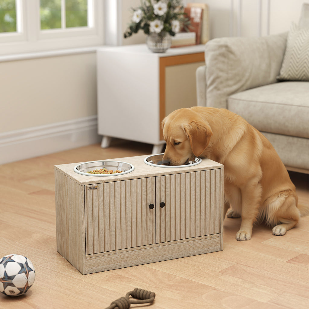 Elevated Dog Feeding Station with Storage Cabinet