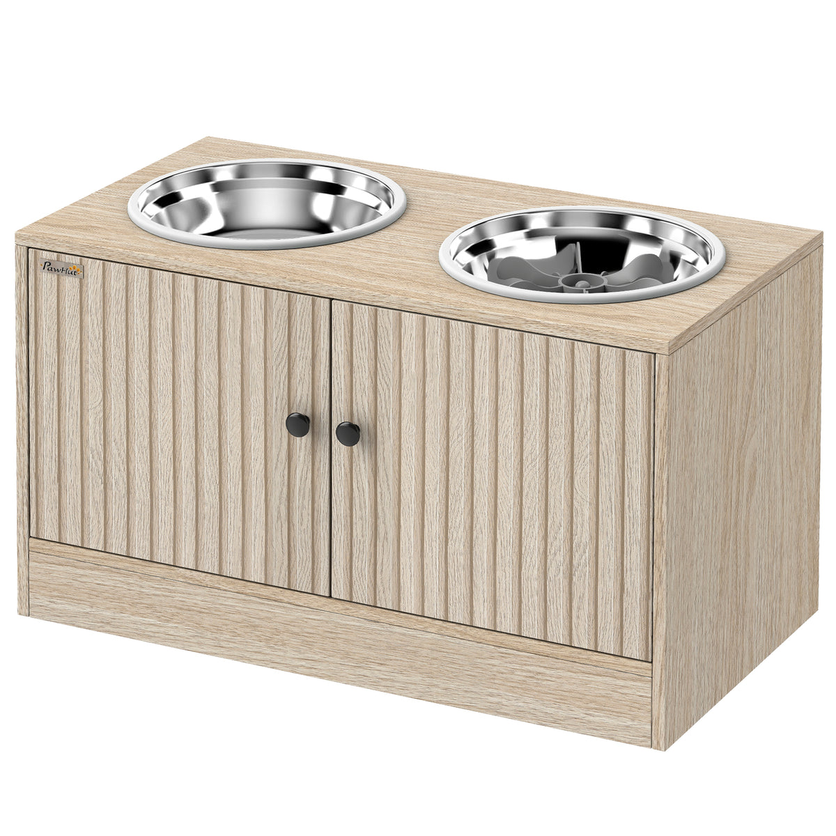 Elevated Dog Feeding Station with Storage Cabinet – Oak / 710x435x150 mm