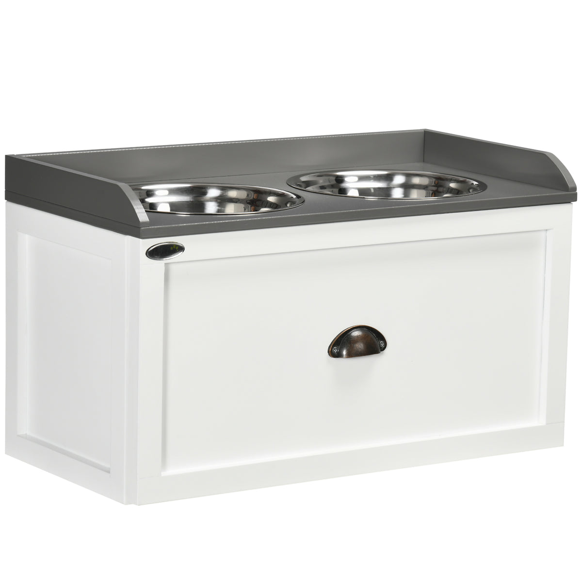 Elevated Dog Feeding Station with Storage for Large Dogs – White / 690x385x180 mm