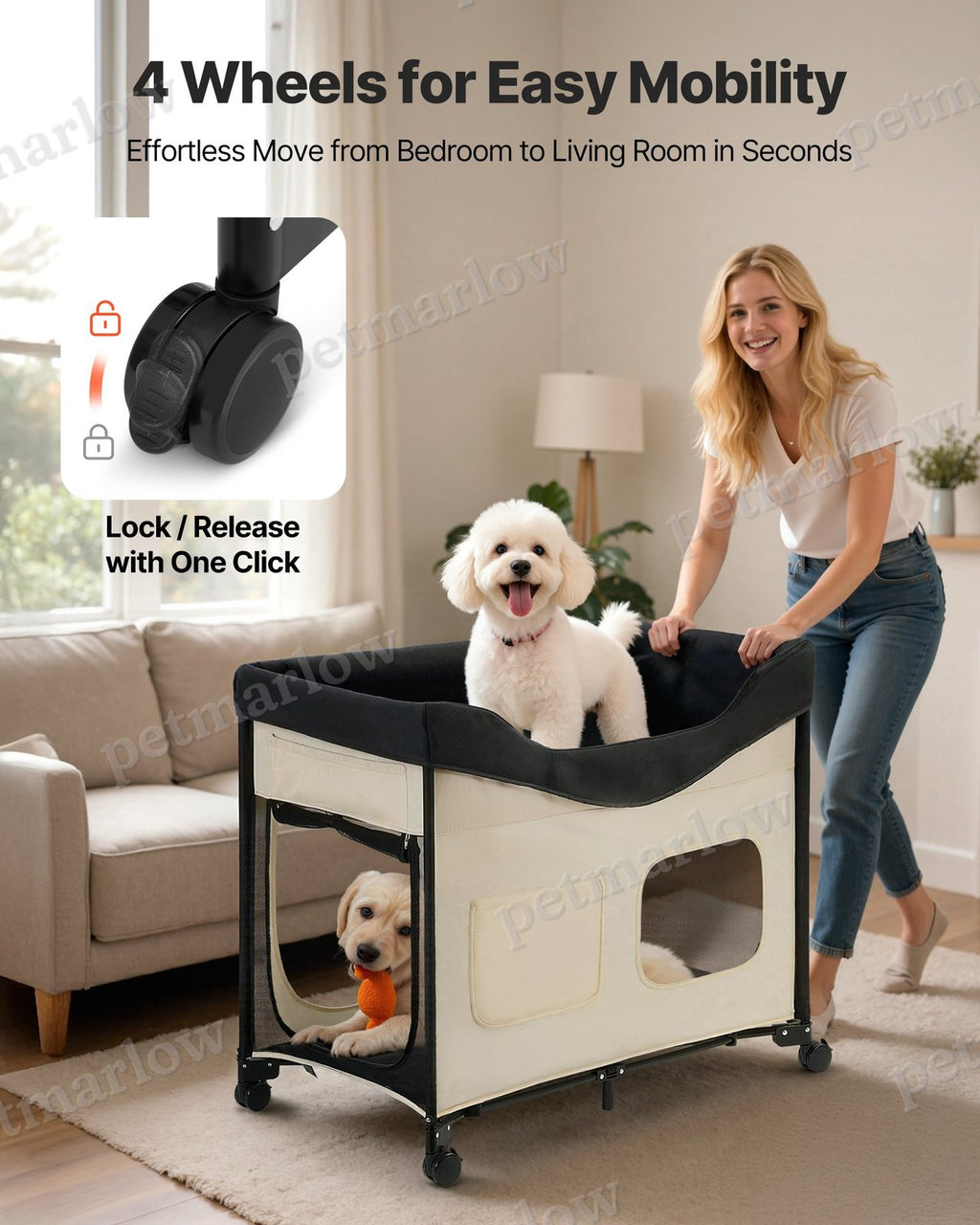 Elevated Lounge Pet Bed With Wheels & Side Bags – view 6
