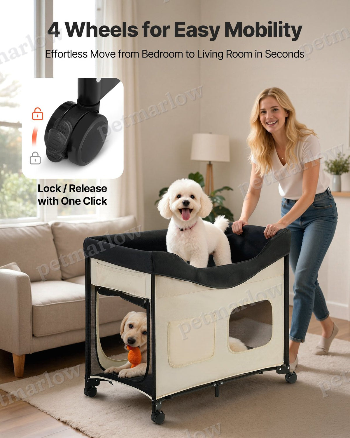 Elevated Lounge Pet Bed With Wheels & Side Bags – view 6