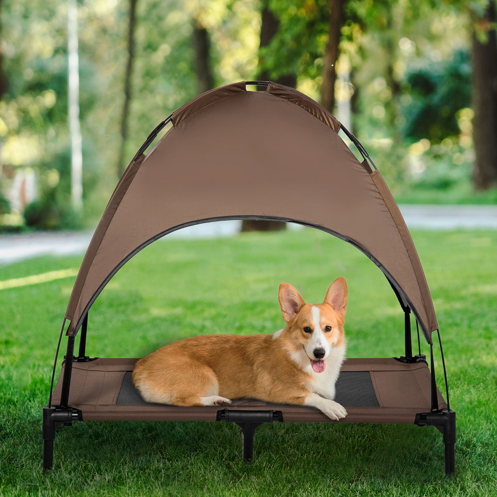 Elevated Portable Dog Cot Bed with Canopy Shade