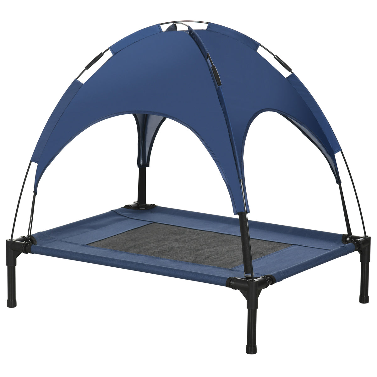 Elevated Portable Dog Cot with Canopy Shade – Blue / 710x100x130 mm