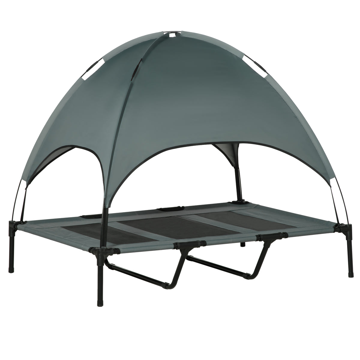 Elevated Portable Dog Cot with Canopy Shade – Grey / 910x230x100 mm