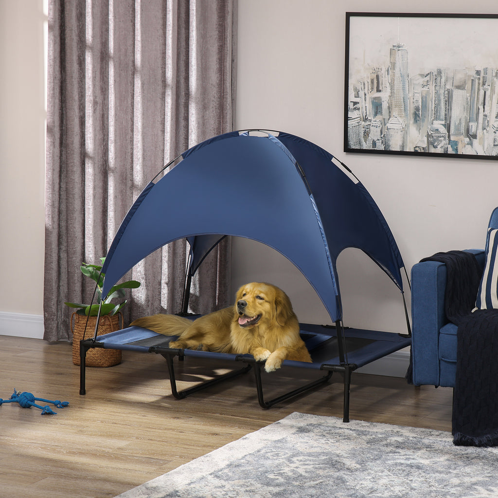 Elevated Portable Dog Cot with Canopy Shade for Comfort