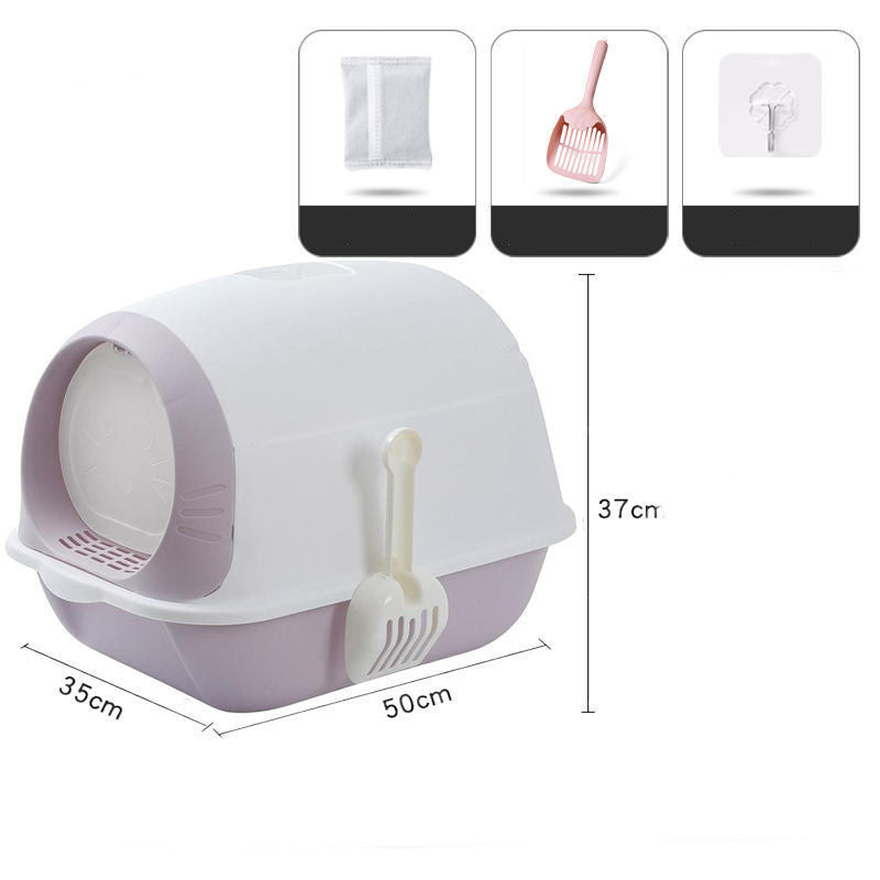 Elevated Semi-closed Litter Suction Deodorant Cat Toilet With Flip Cover – Grey purple