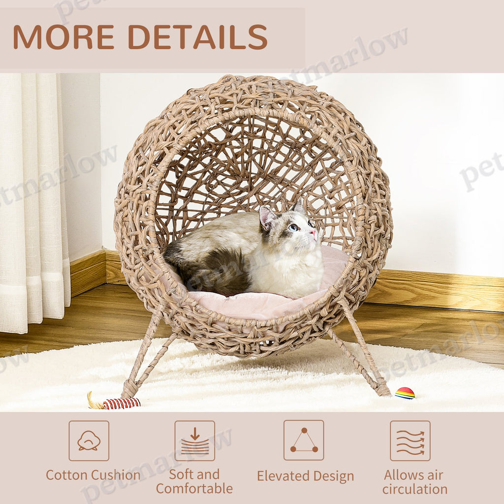 Elevated Weaved Cat Bed with Cushion for Comfort – view 3
