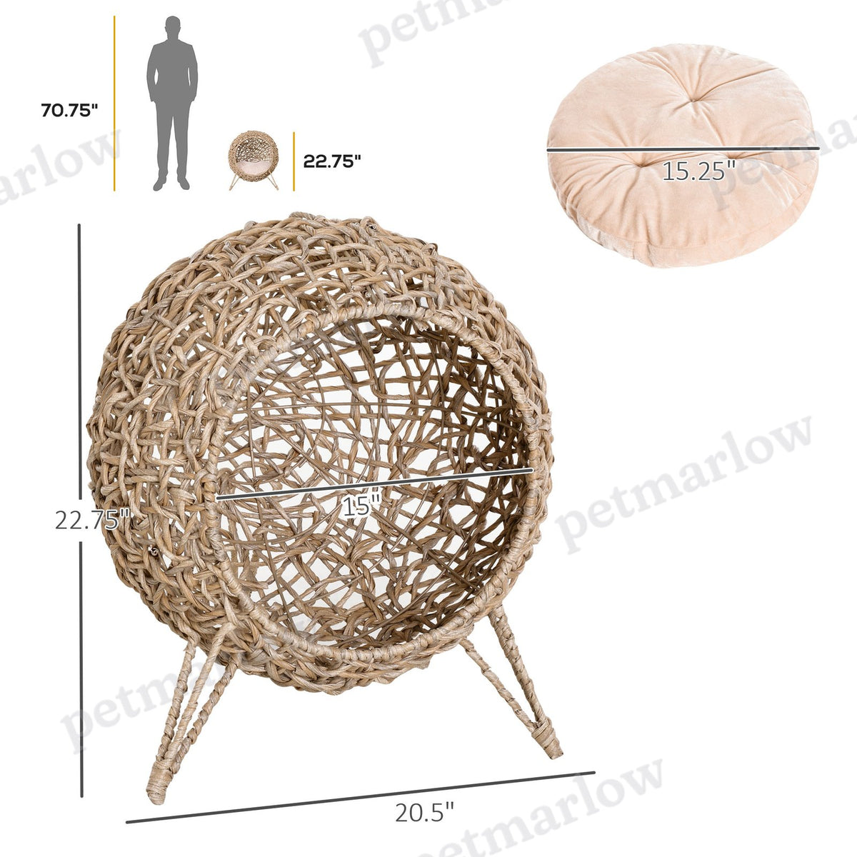 Elevated Weaved Cat Bed with Cushion for Comfort – view 5