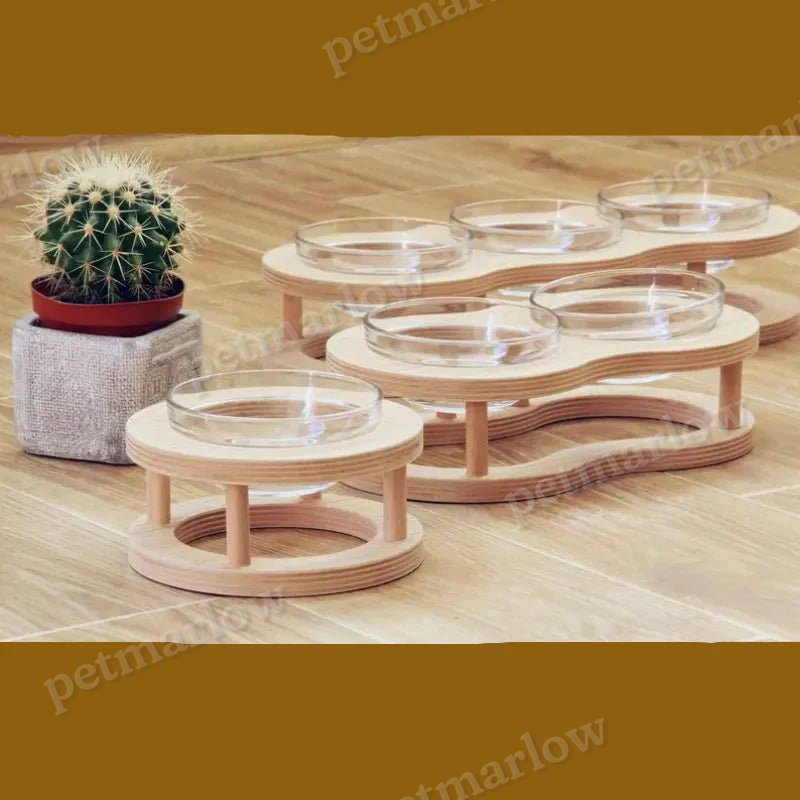 Elevated Wooden and Glass Bowl for Dogs and Cats with Non-Slip Stand – view 6