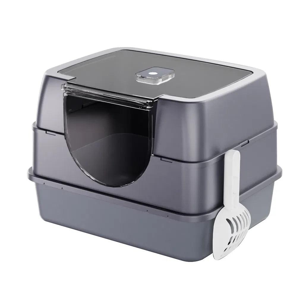 Enclosed Cat Litter Box for Odor Control and Comfort – Gray