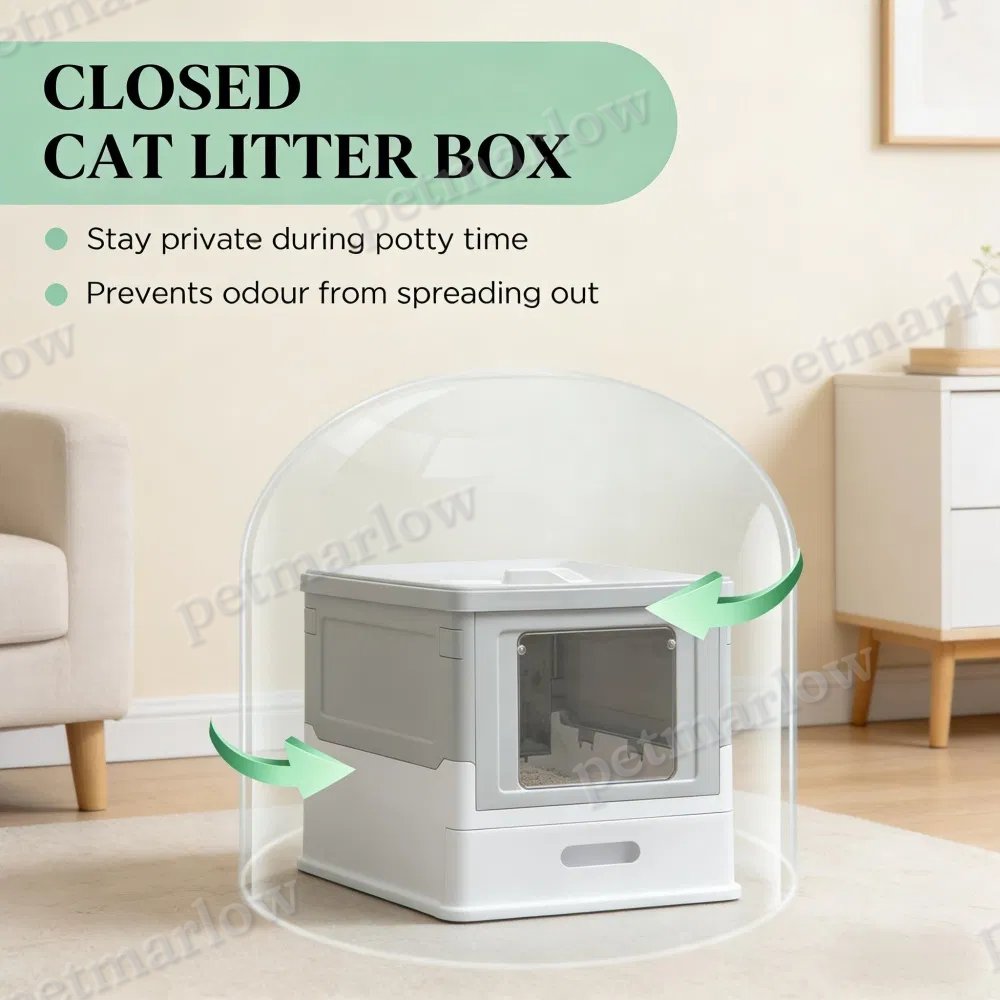 Enclosed Cat Litter Box with Easy Access and Scoop – view 3