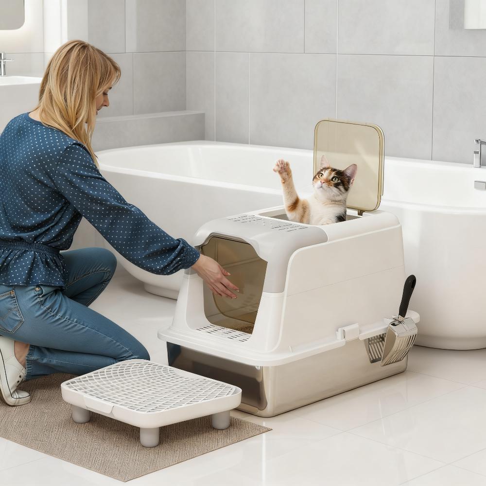 Enclosed Cat Litter Box with Scoop and Deodorizer Bag