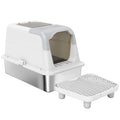 Enclosed Stainless Steel Cat Litter Box with Scoop and Deodorizer – White / 630x420x245 mm