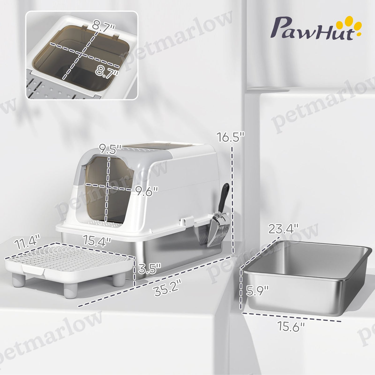 Enclosed Stainless Steel Cat Litter Box with Scoop and Deodorizer – view 3