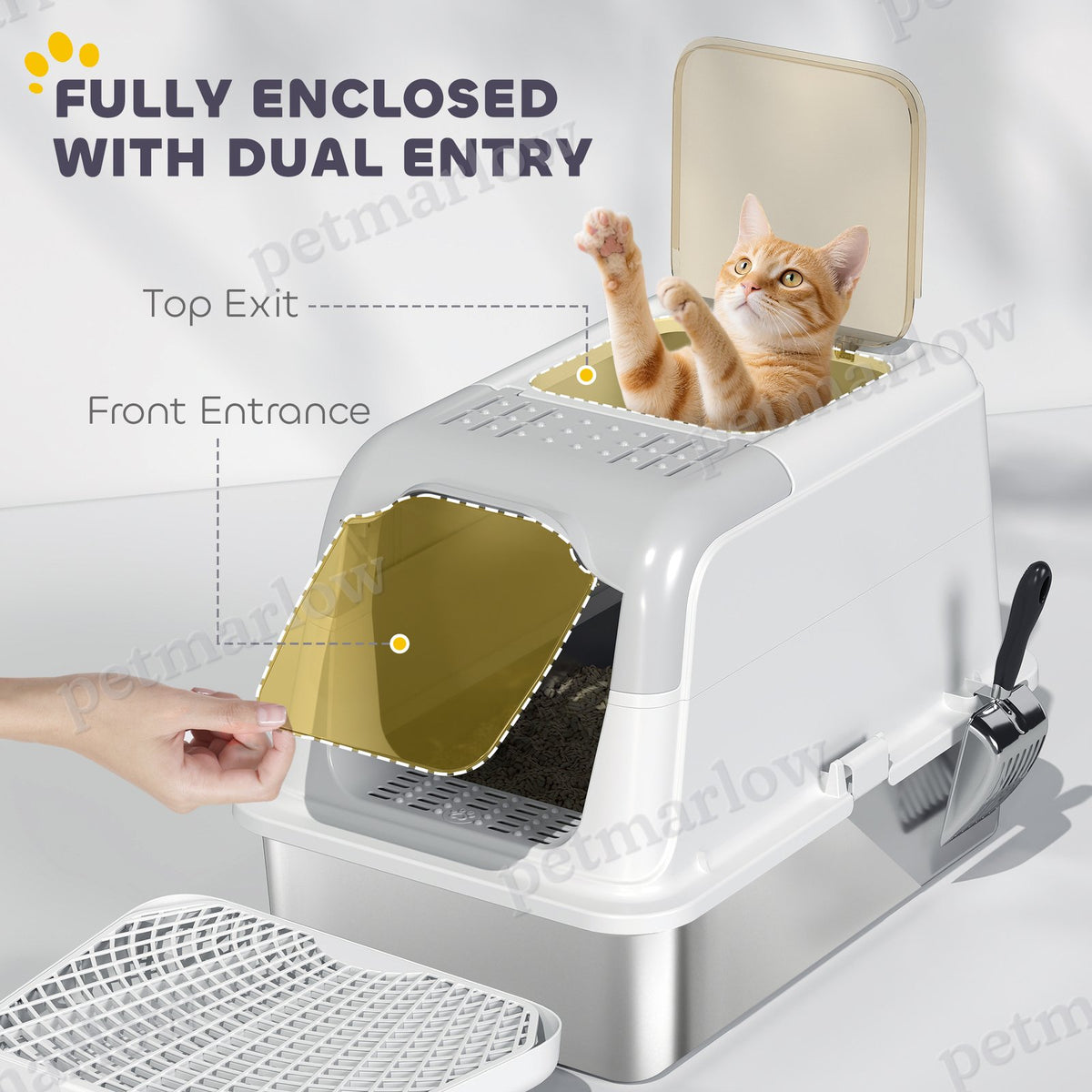 Enclosed Stainless Steel Cat Litter Box with Scoop and Deodorizer – view 4