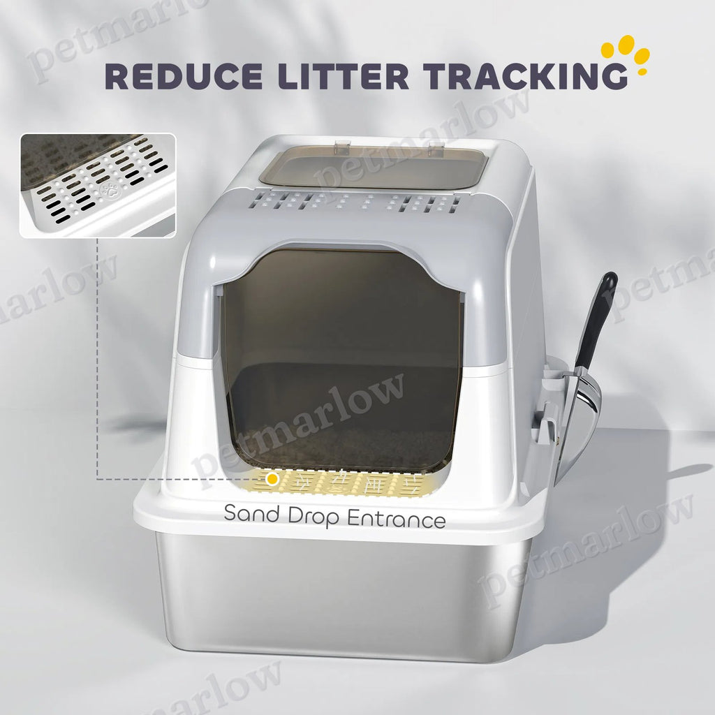 Enclosed Stainless Steel Litter Box for Cats – view 3