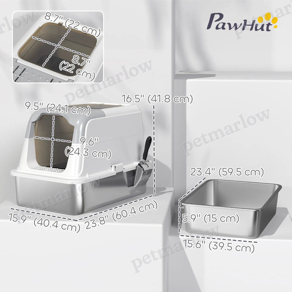 Enclosed Stainless Steel Litter Box for Cats – view 4