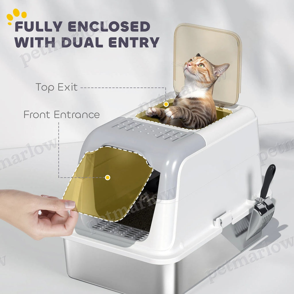 Enclosed Stainless Steel Litter Box for Cats – view 6