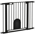 Extra Wide Pet Gate Barrier with Small Door for Dogs – Black