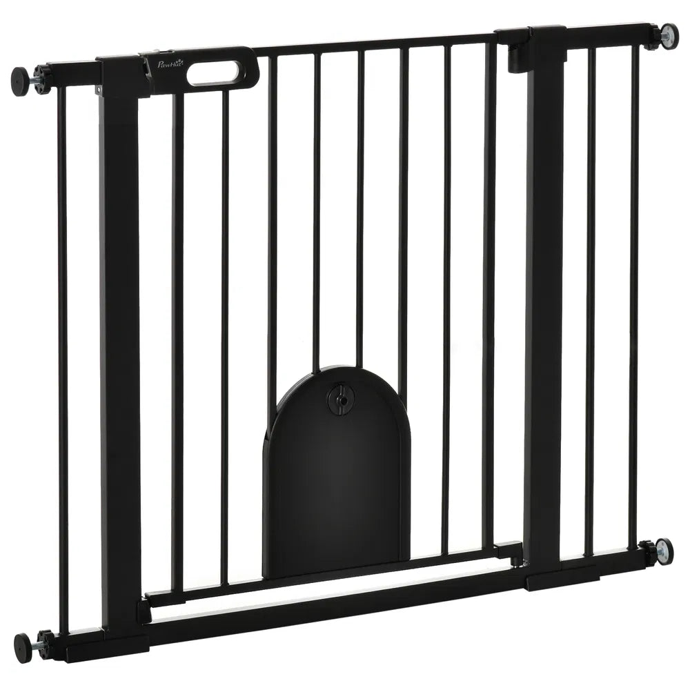 Extra Wide Pet Gate Barrier with Small Door for Dogs – Black