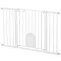 Extra Wide Pet Gate Barrier with Small Door for Dogs – White