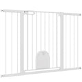 Extra Wide Pet Gate Barrier with Small Door for Safety – White