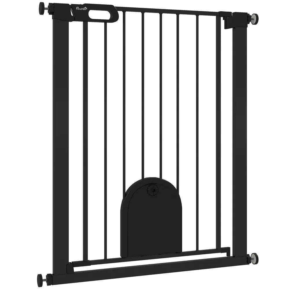 Extra Wide Pet Gate with Small Door for Dogs – Black
