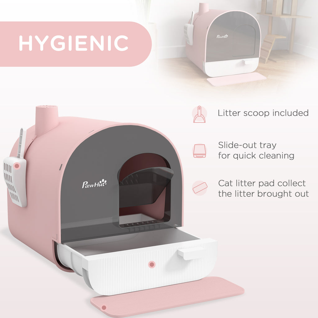 Hooded Cat Litter Box with Scoop and Filter, Pink – view 8