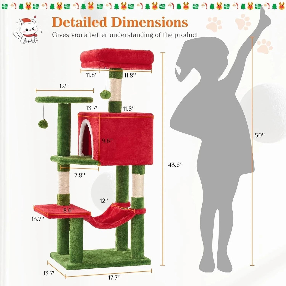 Multi-Level Cat Tower, Cat Tree With Full-Wrapped Sisal Scratching Posts, 2 Condos And Hanging Toy For Multi-Cats And