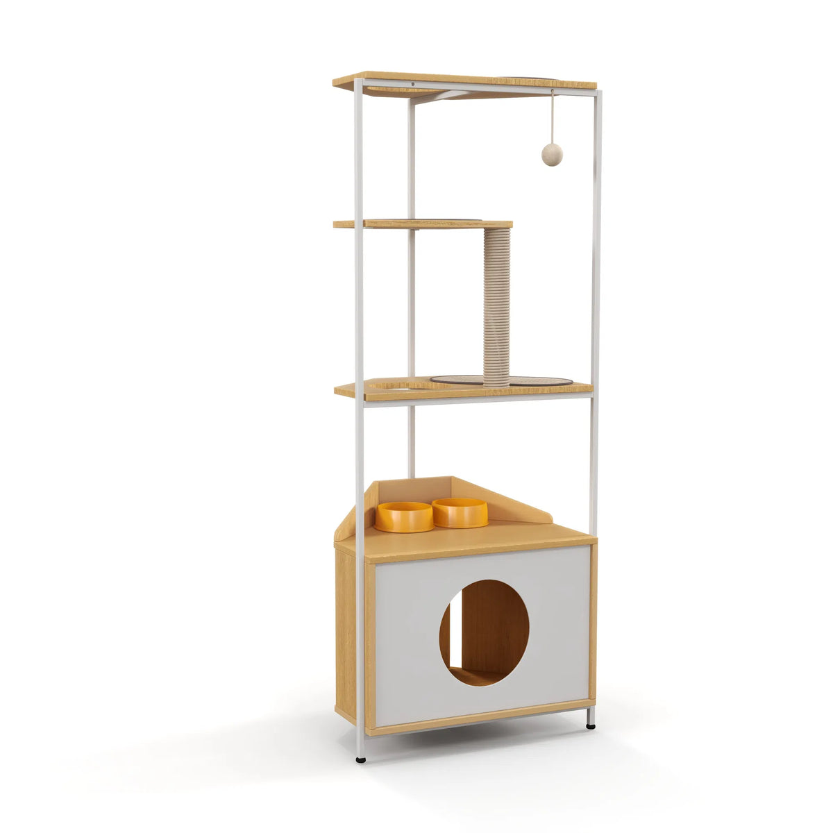 Corner Cat Tower with Scratching Post and Feeding Station – view 14