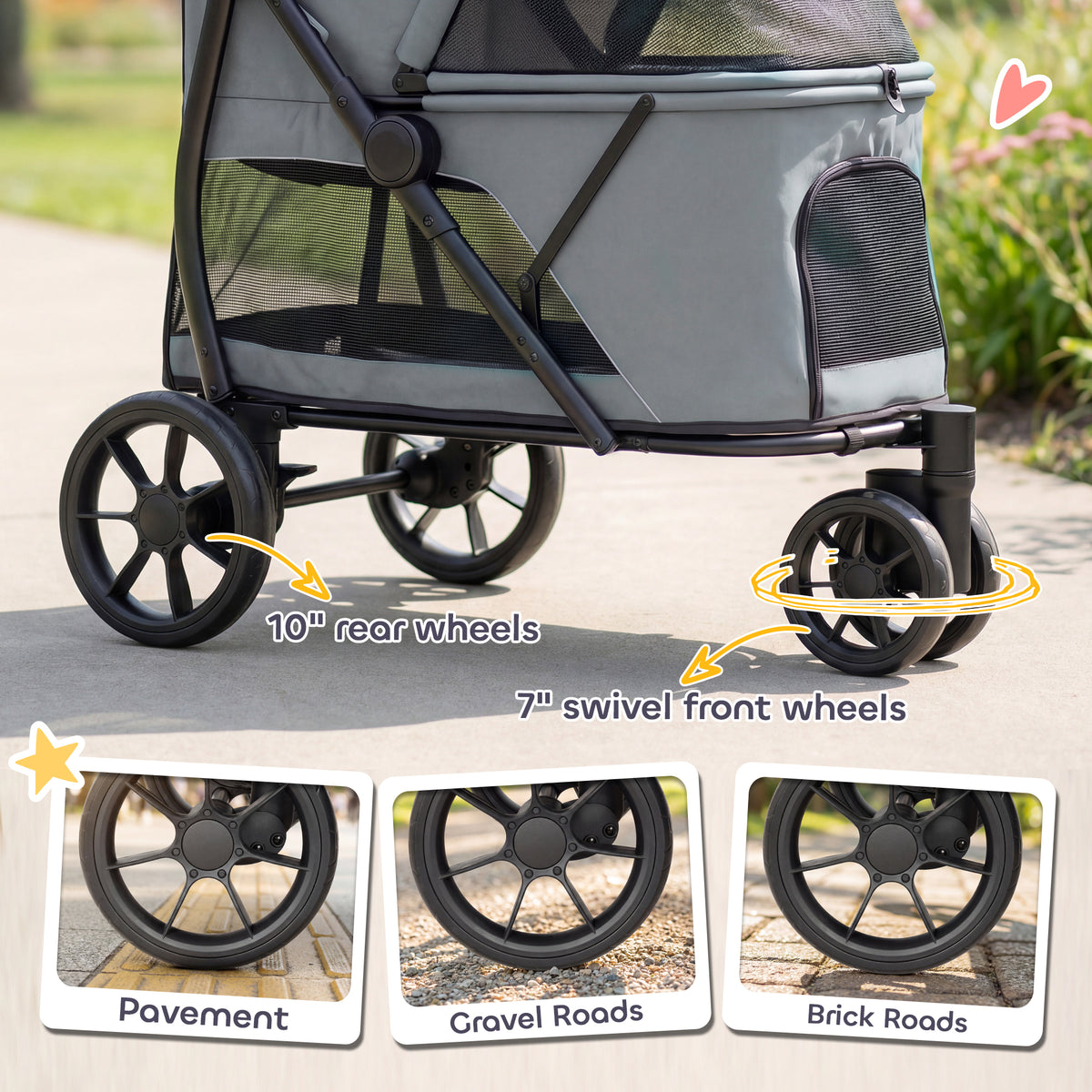 3 Wheel Pet Stroller for Medium Dogs with Easy One-Click Fold – view 8