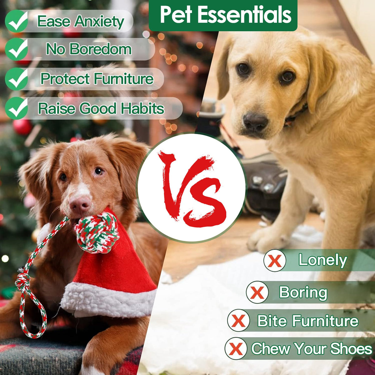 Christmas Rope Chew Toys for Dogs, 5-Pack