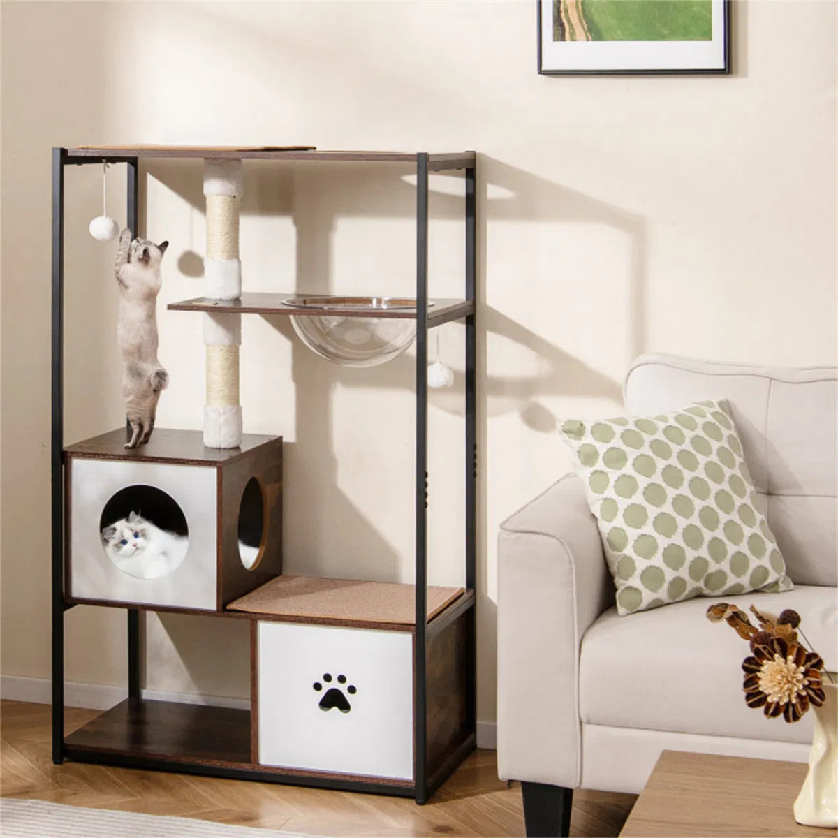 Stylish Wood-Metal Cat Tree with Multiple Resting Areas – view 8