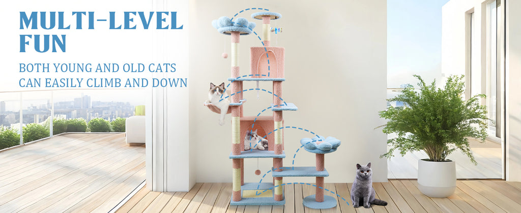 71-Inch Flower Cat Tree with Large Condo and Hammock – view 9