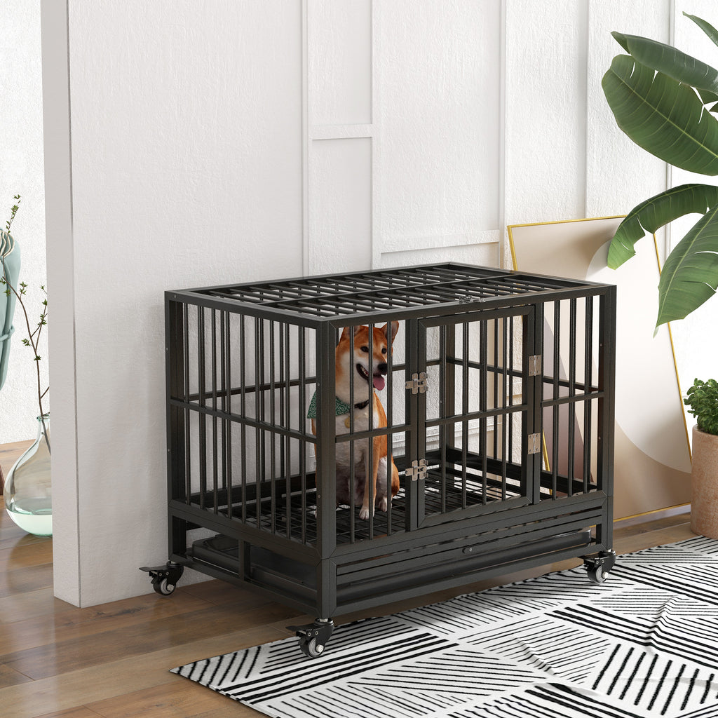 Heavy Duty Dog Crate with Lockable Wheels and Double Doors – view 7